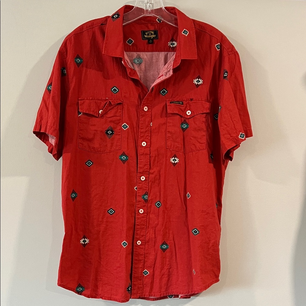 Wrangler - Rust Red Geometric Western Men's Shirt, L